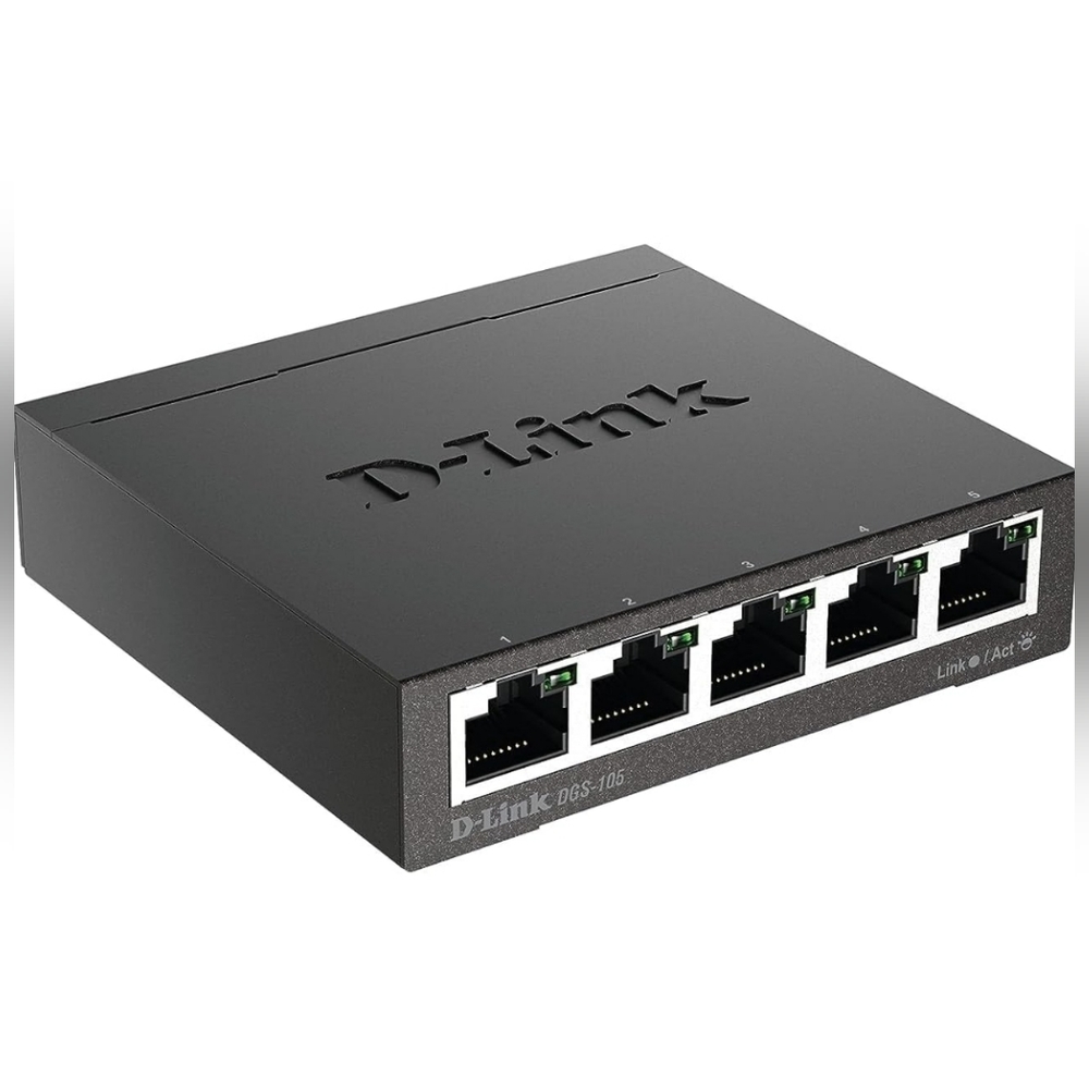 D-Link 5 Port Gigabit Unmanaged Metal Desktop Switch, Plug and play, QoS, Cable